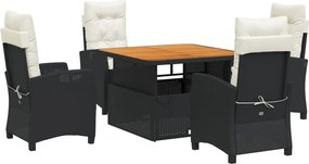vidaXL 5 részes fekete polyrattan kerti étkezőgarnitúra párnákkal