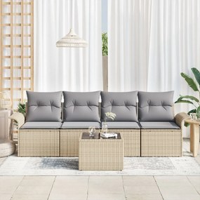 5 darabos kerti kanapé szett párnákkal bézs poli rattan