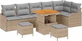 vidaXL Kerti Kanapé Szett párnával 9 pcs Bézs polirattan