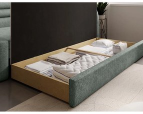 Zöld zsenília kinyitható-tárolóhelyes kanapé jobb oldali 223 cm Fabillo – ELTAP