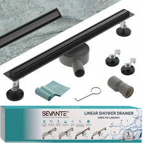 Lineáris lefolyó Slim 50 cm forgatható szifon fekete acél 304 nagy áteresztőképesség