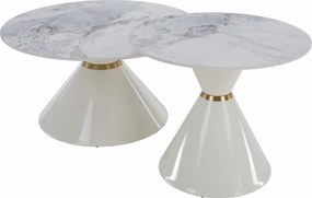 Dohányzóasztalok, 2 db-os szett, fehér márvány/fehér/arany, acél, MABUZ