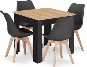 Étkezőasztal szett: NP 80×80 cm artisan/fekete + 4 db OSLO szék fekete/natúr láb