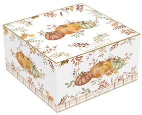 Őszi Mintás tök formájú porcelán kínáló tál fedővel 19x16cm