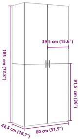 szürke sonoma szerelt fa magasszekrény 80 x 42,5 x 185 cm