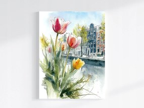 Vászonkép Canvas Grafika Város Amszterdam Hollandia Tulipánok 60x80