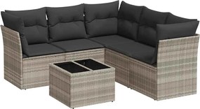 vidaXL 6 részes világosszürke polyrattan kerti ülőgarnitúra párnákkal