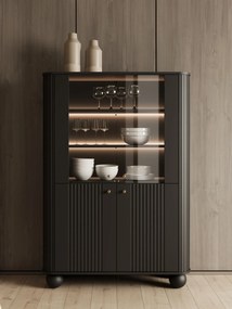 Vesper négyajtós vitrin 103 cm - fekete / arany fogantyúk / gömb alakú lábak