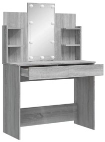 szürke sonoma színű fésülködőasztal LED-del 96x40x142 cm