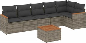 vidaXL 7 részes szürke polyrattan kerti ülőgarnitúra párnákkal
