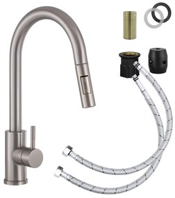 Gamma Taru Slim, magas mosogató csaptelep h-400, csiszolt acél, GMA-BTS-IX