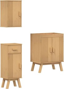 vidaXL Fürdőszoba bútor szett fiókkal 3 pcs Barna Tömör fenyőfa