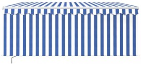 kék/fehér LED-es kézzel kihúzható napellenző redőnnyel 3x2,5 m
