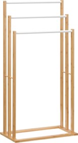 HOMCOM Szabadon álló Törölközőtartó 3 Rúddal Bambusból, Törölközőtartó fürdőszobákhoz 48 x 25,8 x 94 cm | Aosom