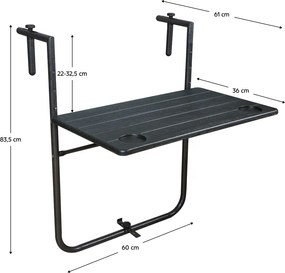 Összecsukható erkély asztal, fekete, UZOR