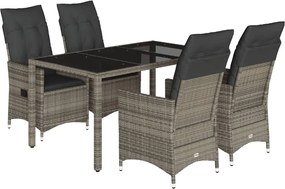 vidaXL 5 részes szürke polyrattan kerti étkezőgarnitúra párnával