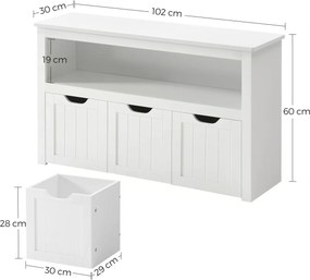 Tároló szekrény, játéktároló, 3 gurulós, kihúzható tárolódobozzal, fehér 102 x 30 x 60 cm