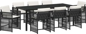 vidaXL Kert étkező szett 9 pcs Fekete polirattan