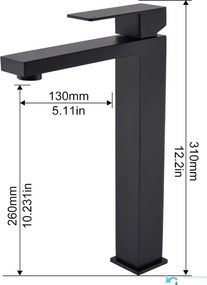 Szabadon álló EYN BC1320 fürdőszobai csaptelep, matt fekete, alacsony és magas kivitelben — 310 mm