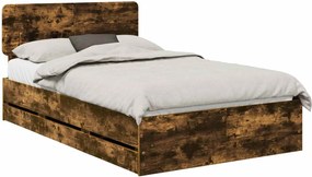 vidaXL Ágykeret fejtámlával Füstölt Tölgy 135 x 190 cm Mérnöki fa