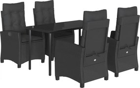 vidaXL 5 részes fekete polyrattan kerti étkezőgarnitúra párnákkal
