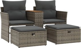 vidaXL 2 személyes szürke polyrattan kerti kanapé zsámolyokkal