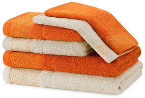 Narancssárga-bézs frottír pamut törölköző és fürdőlepedő készlet 6 db-os Bellis – Restilo