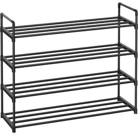 4 szintes cipőtároló állvány, fém cipőtartó 20 pár cipő számára, 92x30x73 cm, fekete