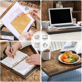 Laptop asztal, állítható reggeliző tálca, 71 x 35 x 23 cm, rusztikus barna