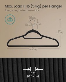 SONGMICS bársony vállfák, 50 darabos ruhafogas készlet, tintafekete