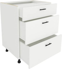 Benita 3 fiókos Alsó konyhaszekrény Fehér 60x50x80 cm