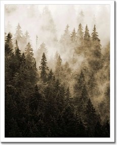 Poszter fehér keretben 40x50 Tájkép Szépia Hegyek Köd