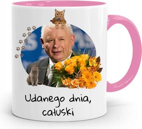 Rózsaszín Vicces Bögre Jaroslaw Kaczynski fényképes nyomattal