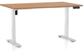Állítható magasságú asztal OfficeTech B, 140 x 80 cm, fehér alap, bükkfa