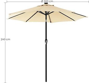 3 m kerti napernyő napenergiával működő LED fényekkel, napernyő UPF 50+ védelemmel, dönthető, a bázis nem tartozék, bézs