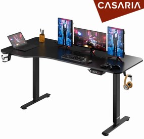 Állítható magasságú irodai íróasztal fekete 160x75x73-118 cm
