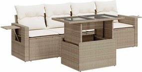 vidaXL 5 részes bézs polyrattan kerti ülőgarnitúra párnákkal