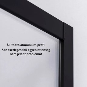Stuxi Nizza Black 100x70 cm aszimmetrikus két tolóajtós zuhanykabin 6 mm vízlepergető biztonsági üveggel, fekete elemekkel, 190 cm magas