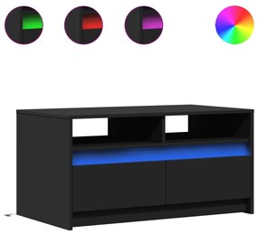 fekete szerelt fa dohányzóasztal LED-világítással