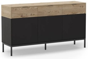 Fekete-natúr színű alacsony komód tölgyfa dekorral 150x80 cm Marion – Marckeric