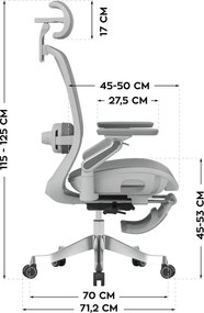 LeadPro Irodai forgószék, masszázs funkció, 3D deréktámasz és lábtartó, 4D fejtámla, háló, szürke