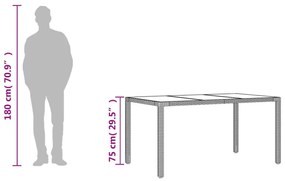 barna polyrattan üveglapos kerti asztal 150 x 90 x 75 cm
