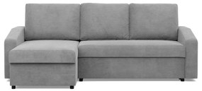 Zeus sarokkanapé, 2 ágyneműtartóval, döntött kartámasz, kordbársony, univerzális oldal, hab töltet, szürke