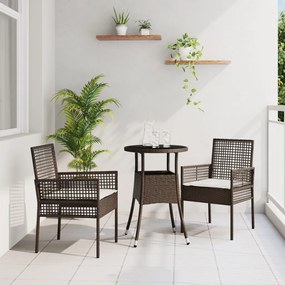 3 Részes Kert Étkező Garnitúra Barna Poli Rattan