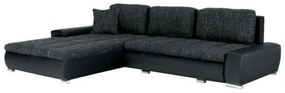 TONIKS kinyitható fekete textilbőr/fekete melír szövet sarokkanapé, univerzális kanapé