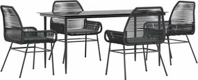 vidaXL 5 részes fekete polyrattan üveg kerti étkezőgarnitúra párnákkal