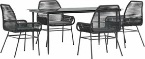 vidaXL 5 részes fekete polyrattan üveg kerti étkezőgarnitúra párnákkal