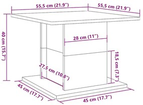 antik fa színű szerelt fa dohányzóasztal 55,5 x 55,5 x 40 cm