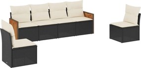 vidaXL 6 részes fekete polyrattan kerti ülőgarnitúra párnákkal