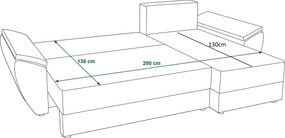 Kihajtható, kétoldalas L-alakú ülőgarnitúra LIVARO 251x140 cm, krémszínű